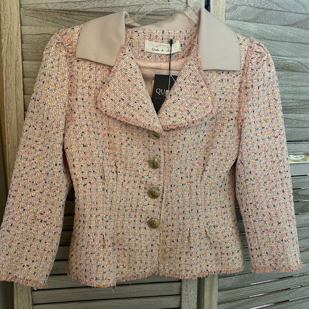 Quaint Official  Pink Tweed Button-Front Women's Jacket
